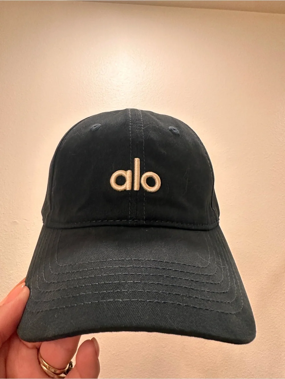 ALO Yoga  Black Baseball Cap with Cream Logo use once